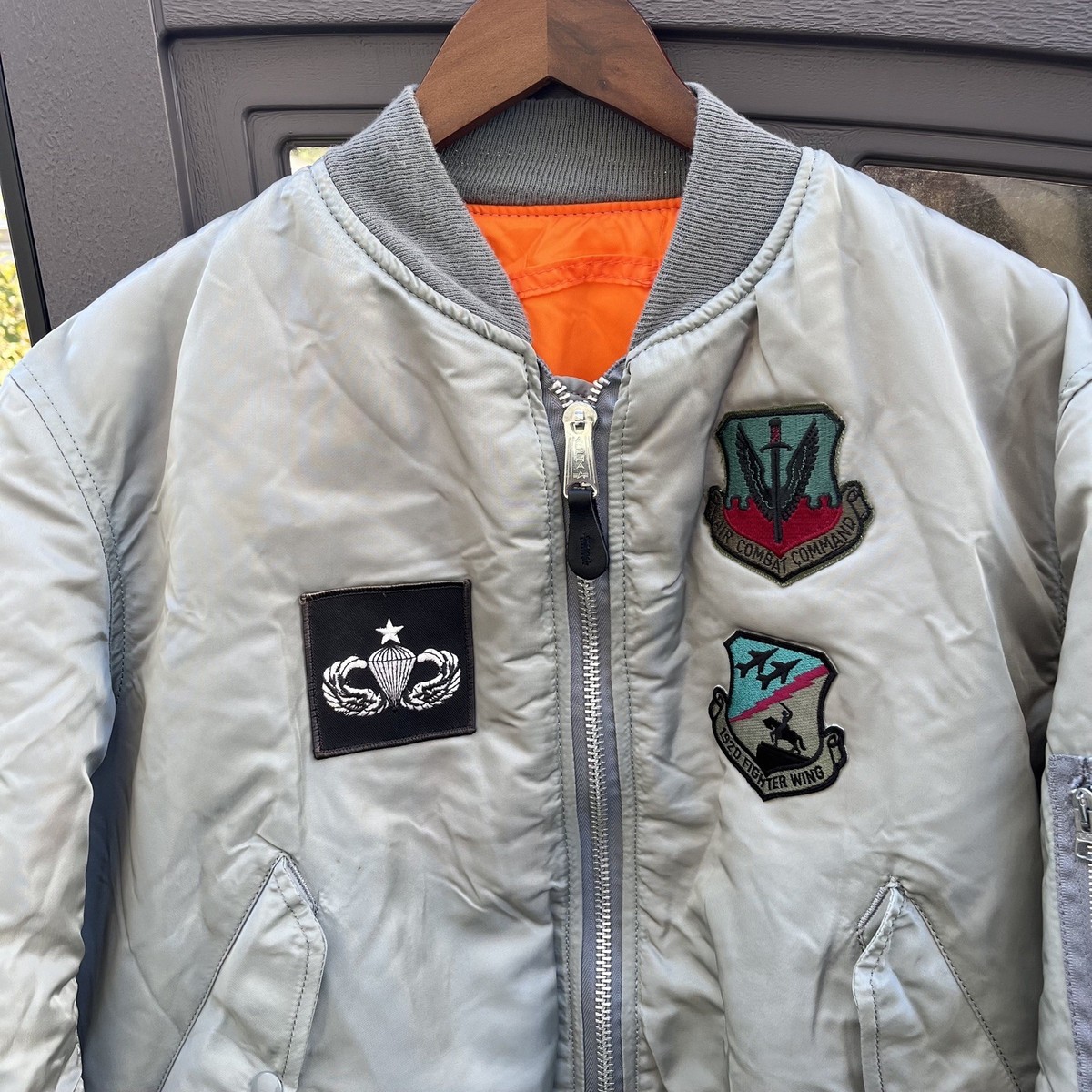 Vintage 90s Alpha Industries MA 1 Bomber Jacket Sz L Silver