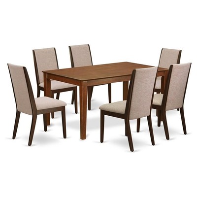 East West Furniture Capri 7-piece Wood Kitchen Table Set in Mahogany