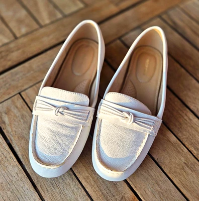 Lands' End Damen Slipper Loafer Leder Weiß Schleife leichte Sohle EU 36 - Bild 1 von 3