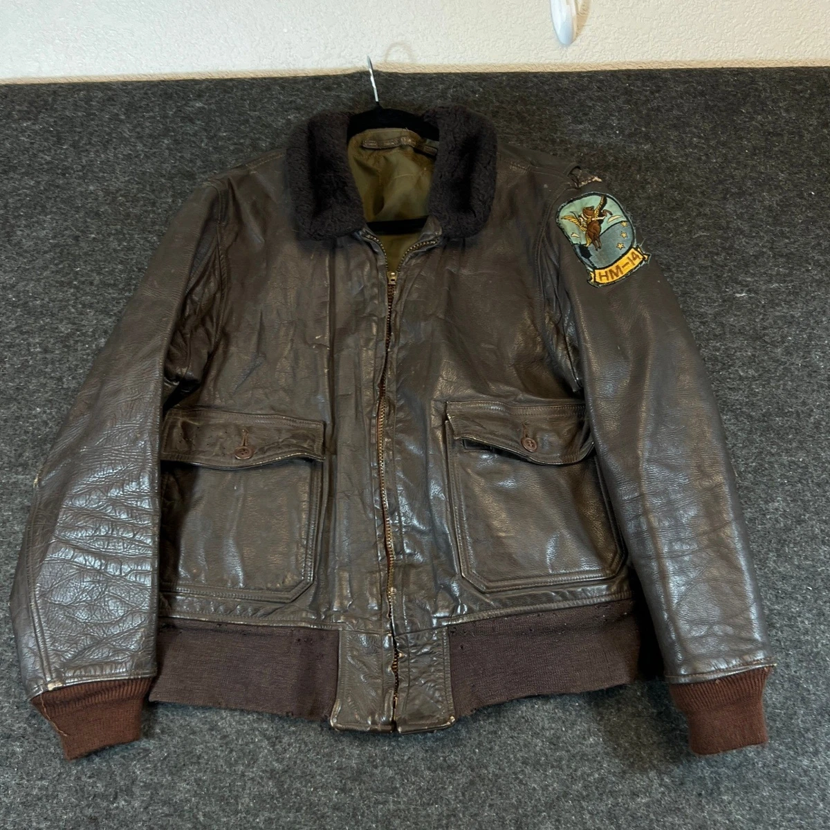 Navy Leather Flight Jacket In Vintage Outerwear Coats & Jackets