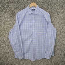 Chaps Dress Shirt Mens 17 34/35 Blue Plaid Button Up Regular Fit Stretch Collar