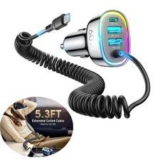 LED Light Car Charger 4in1 Fast Charging USB Type C Cable for iPhone 17/16/15/14