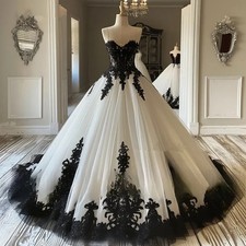 Black White Gothic Victorian Wedding Dresses Sweetheart Applilque Bridal Gown
