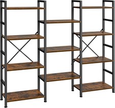 Triple Bookshelf Bookcase W/ 11 Open Display Shelves Wide Book Shelf Book Case