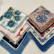 Vintage Ladies Hankies Lot Of 10 SHADES OF BLUE TONES