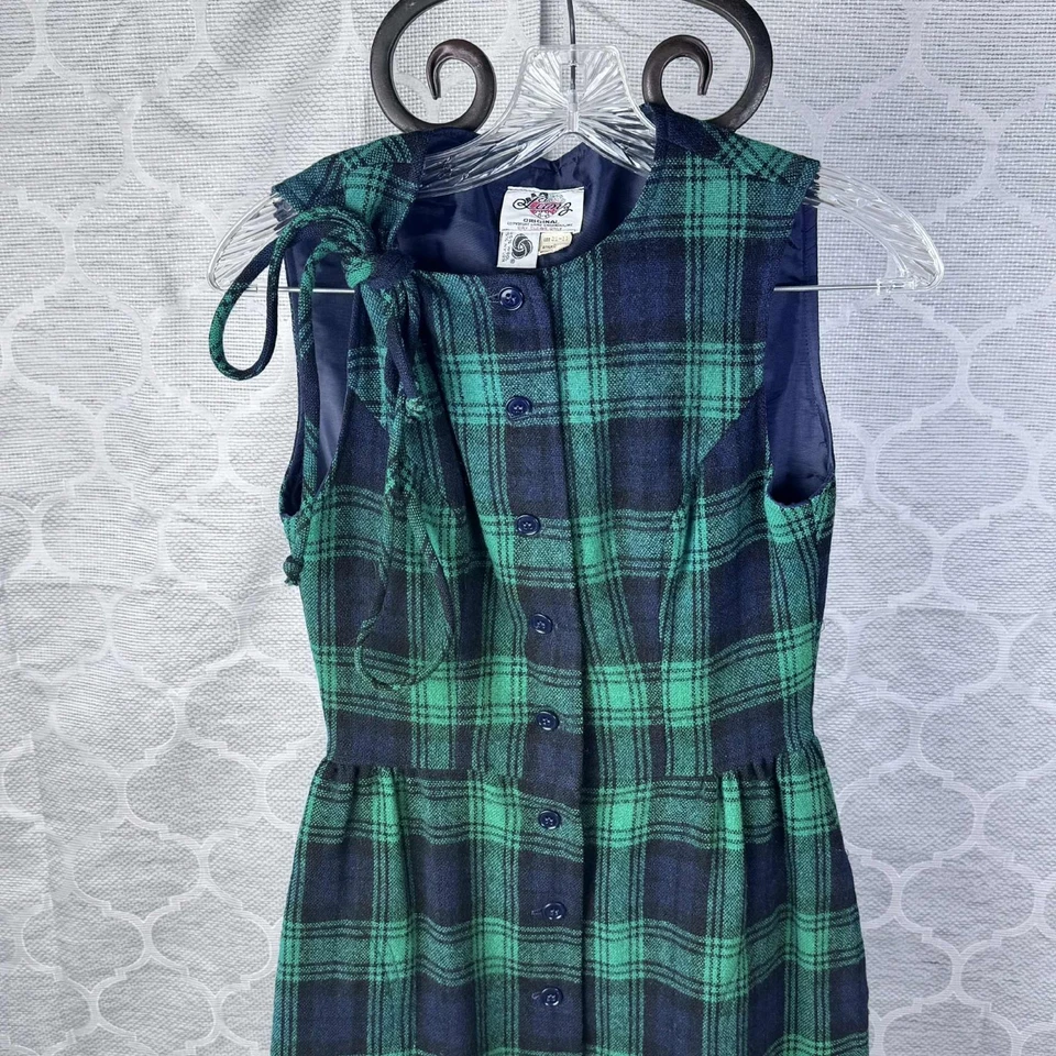 Vestido de Colección Lanz Original Verde Azul Marino Mezcla de Lana a Cuadros para Mujer Talla 5/6 Foto 2 de 4