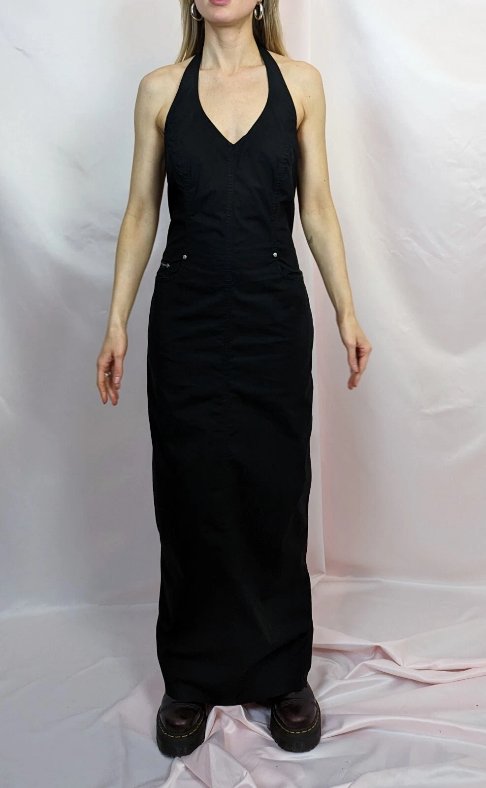 Maxi abito nero anni '90 di Kenzo Jungle casual streetwear abito senza schienale S