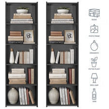 2PCS 5 Tier Bookcase Bookshelf Storage Wall Shelf Organizer Unit Display Black