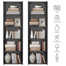 2X 5 Tier Bookcase Bookshelf Display Rack Storage Shelves Shelving Indoor Black
