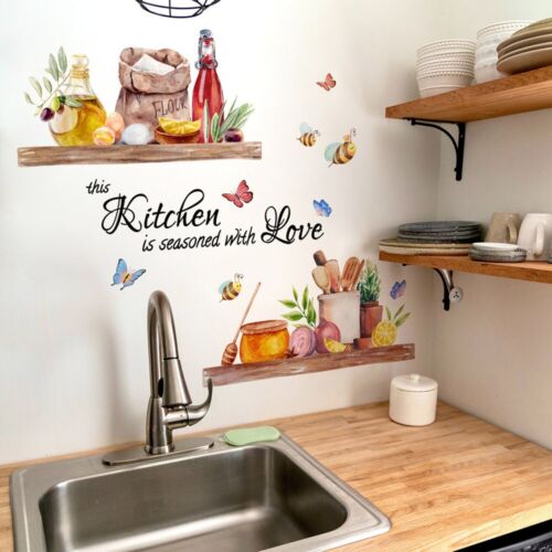 Large Kitchen Butterfly Vinyl Wall Sticker Quote Mural Home Kitchen Decal Decor - Picture 6 of 7