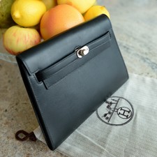 hermes black leather purse
