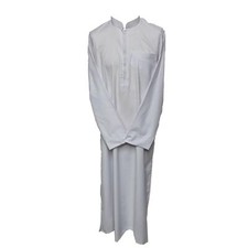Men's High Quality Collared White Long Sleeve Thobe Jubba