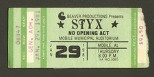 STYX CONCERT TICKET STUB MOBILE ALABAMA MUNICIPAL AUDITORIUM 1/29/81 1981