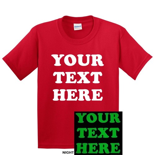 GLOW IN THE DARK YOUTH KIDS PERSONALIZED CUSTOM PRINT YOUR OWN TEXT T-SHIRT TEE - Picture 4 of 18