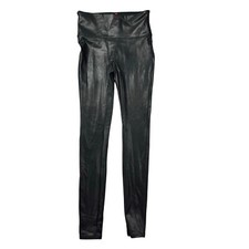 SPANX Leggings Women's Small Black Stretch High Rise Faux Leather Elastic Waist