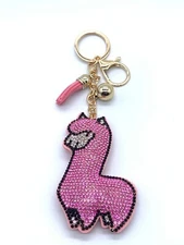 Bling Pinky Llama Shape Keychain Glitter Golden Tassel Chain Bag Accessory