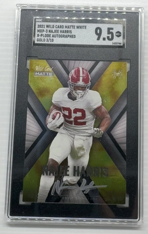 Najee Harris Wild Card Matte Black X-Plode #MXP3 Black & White Hanger-Gold