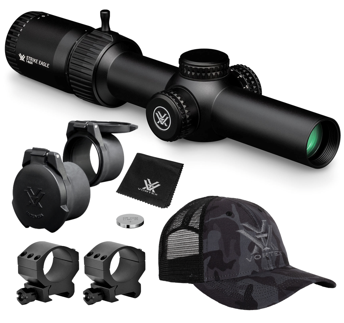 Vortex Optics Strike Eagle 1-8x24 BDC3 MOA Riflescope with Rings