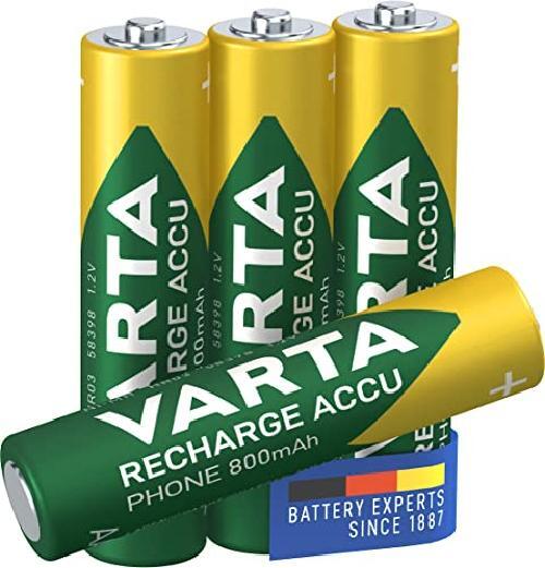VARTA Batterie ricaricabili AAA Recharge Phone Accu Micro Ni-Mh (pacco da 4, 800