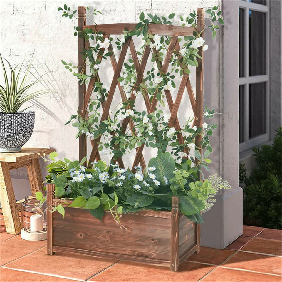 Freestanding Raised Garden Bed Wood Planter for Vegetable with Climbing Trellis - Image 3 of 4