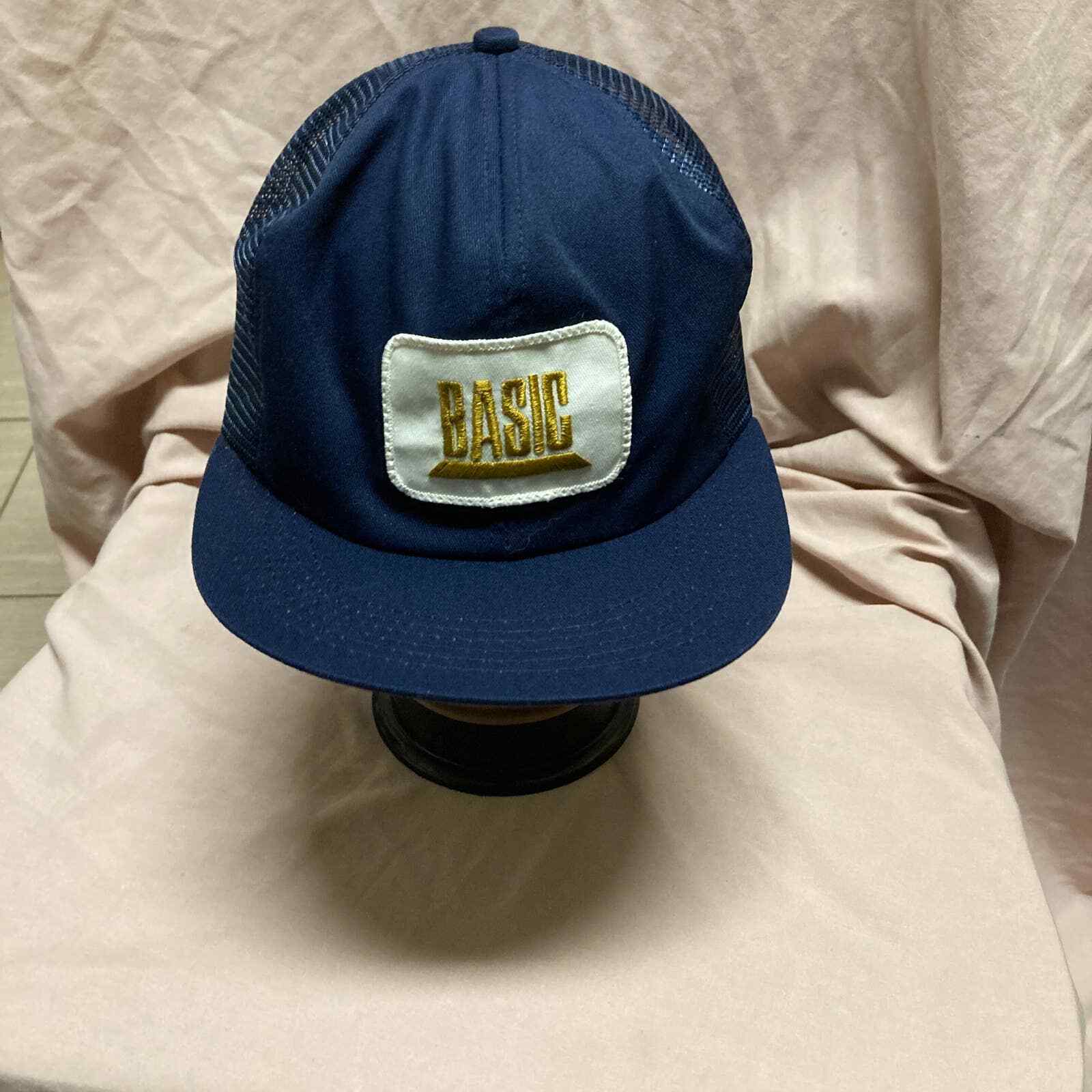 Vintage Basic Patch Navy Blue Trucker Style Snapb… - image 1