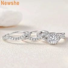 3pcs Wedding Engagement Ring Set for Women 925 Silver Bridal Band Sets Round Cut