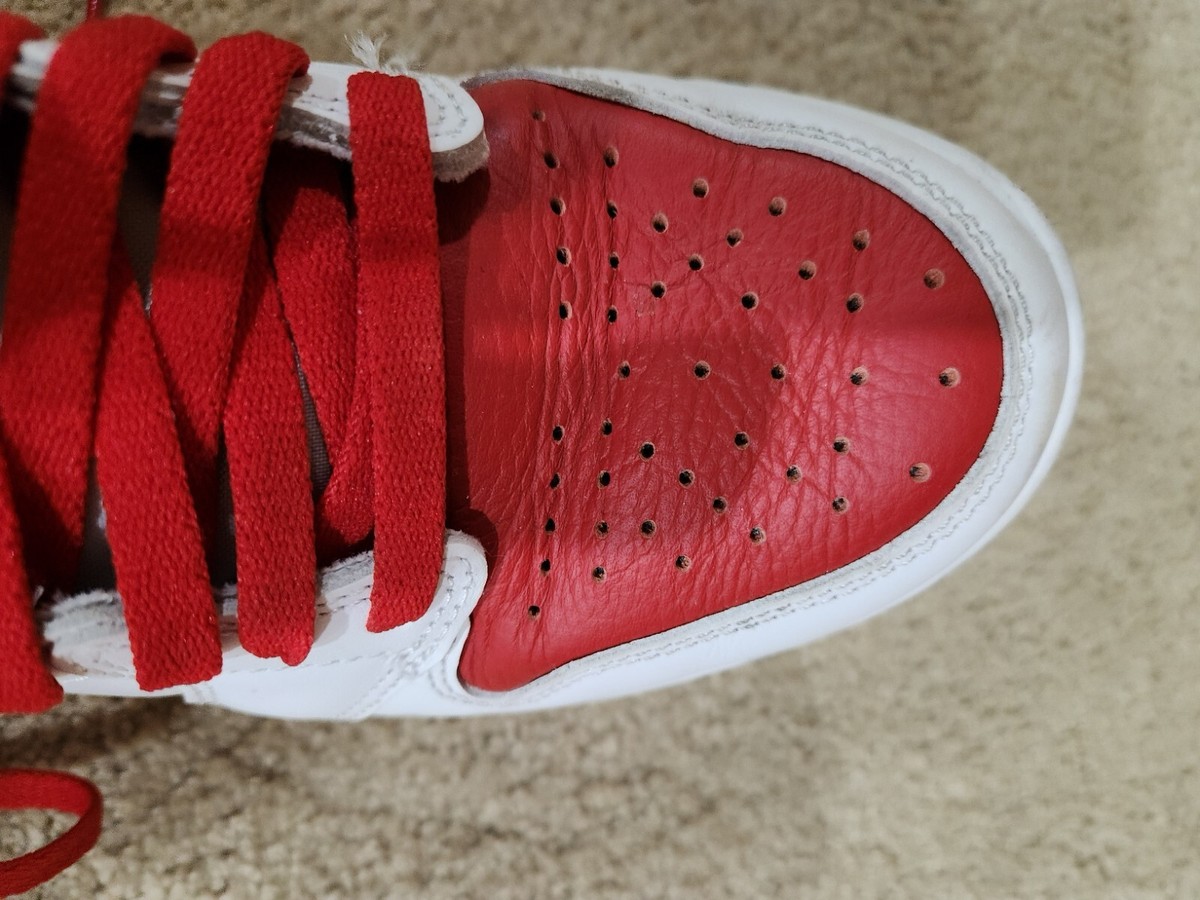 Preowned Nike Men Air Jordan 1 Retro Hi OG White Red Sneakers Size