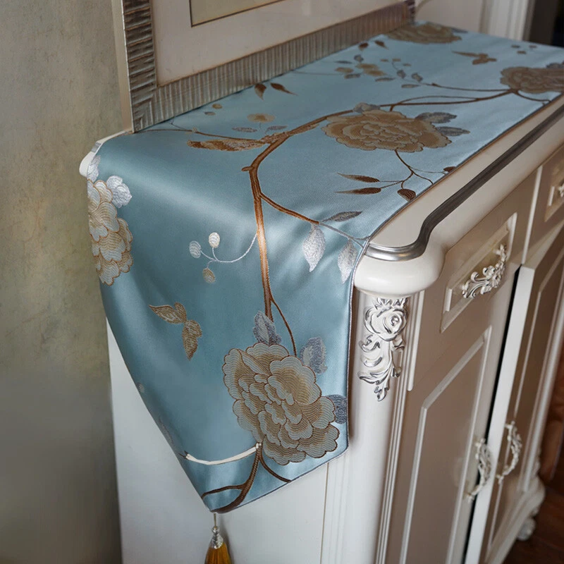 1pcs Stile Cinese Tavolo Runner Panno Lusso Floreale Ricamo Tovaglia Decorazione - Immagine 4 di 4