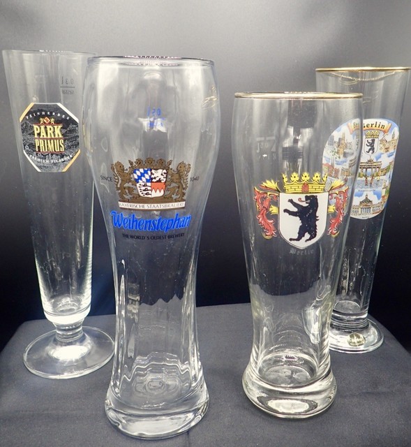 Lot 4 vintage German Beer Glasses Berlin Weihenstephan Park Primus
