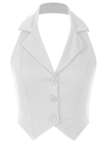 Women's V Neck Vest Lapel Halter Backless Button Down Pointed Hem Crop AU - Picture 29 of 53