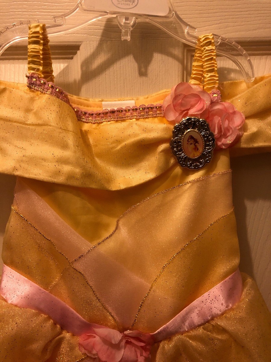 Authentic Disney Store Belle Costume Dress Yellow W/ Pink Flowers Size 2/3  | eBay