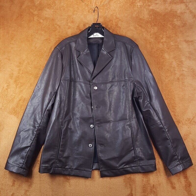 SEFR Mens Jacket Small Coffee Brown Button Up Faux Leather SEFR Mens Jacket Small Coffee Brown Button Up Faux Leather