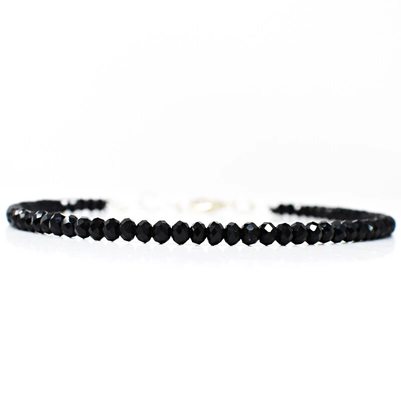 Brazalete de cuentas de corte redondo de espinela negra natural de 8 pulgadas de largo de 21,00 quilates JK 35E268 Foto 2 de 2