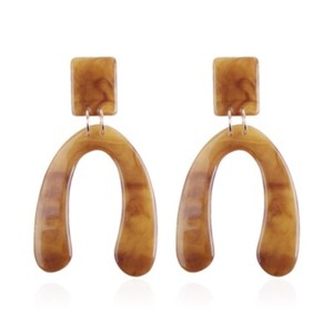 Authentic Resin Dangle Earrings Rectangle Letter U Gold Plated Peru 80x45mm  P647