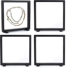 4 Pack Black 3D Floating Frame Display Case Challenge Coin Display 7 X 7 X 0.8