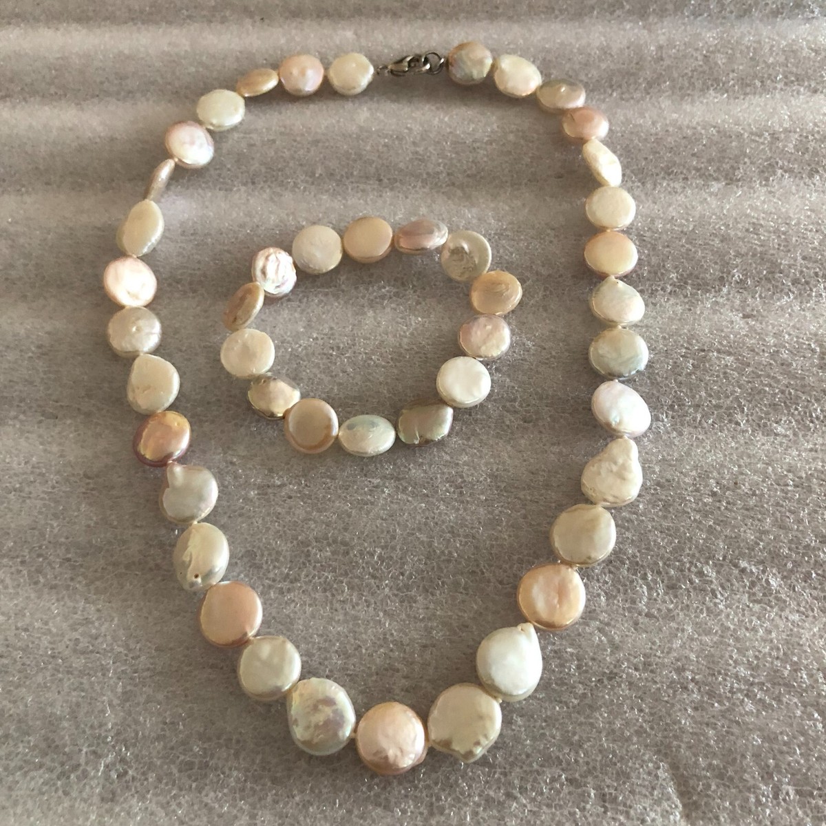 LUC Lucas Lameth 925 Silver Freshwater Coin Pearl Necklace & Stretch  Bracelet | eBay