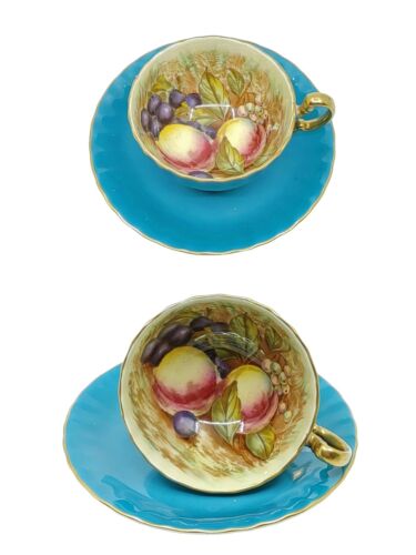Aynsley Orchard Fruit Cup and Saucer with Turquoise- signed “D. Jones” - Picture 1 of 9