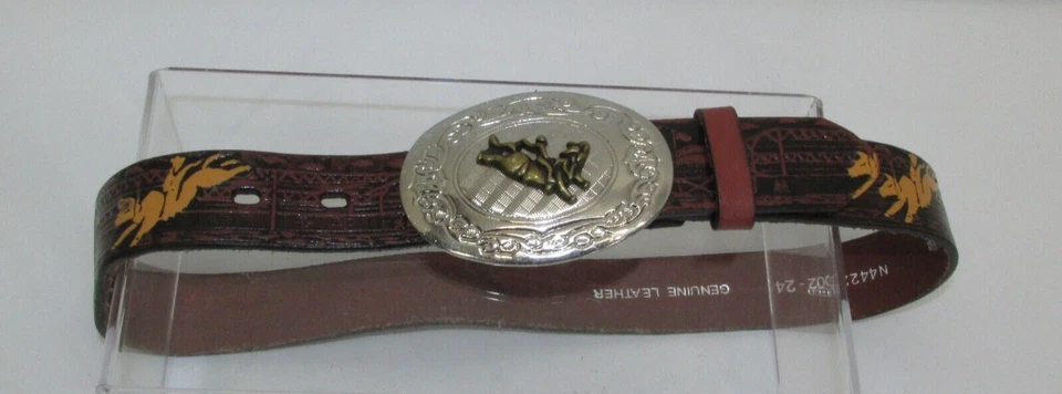 Cinturón de cuero genuino Nocona y hebilla Bullrider niños 24 pulgadas Bull Riders vaqueros Foto 2 de 4