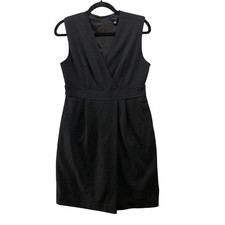 Banana Republic Sleeveless Sheath Dress Size 8 Black Ponte Knit V-Neck Surplice