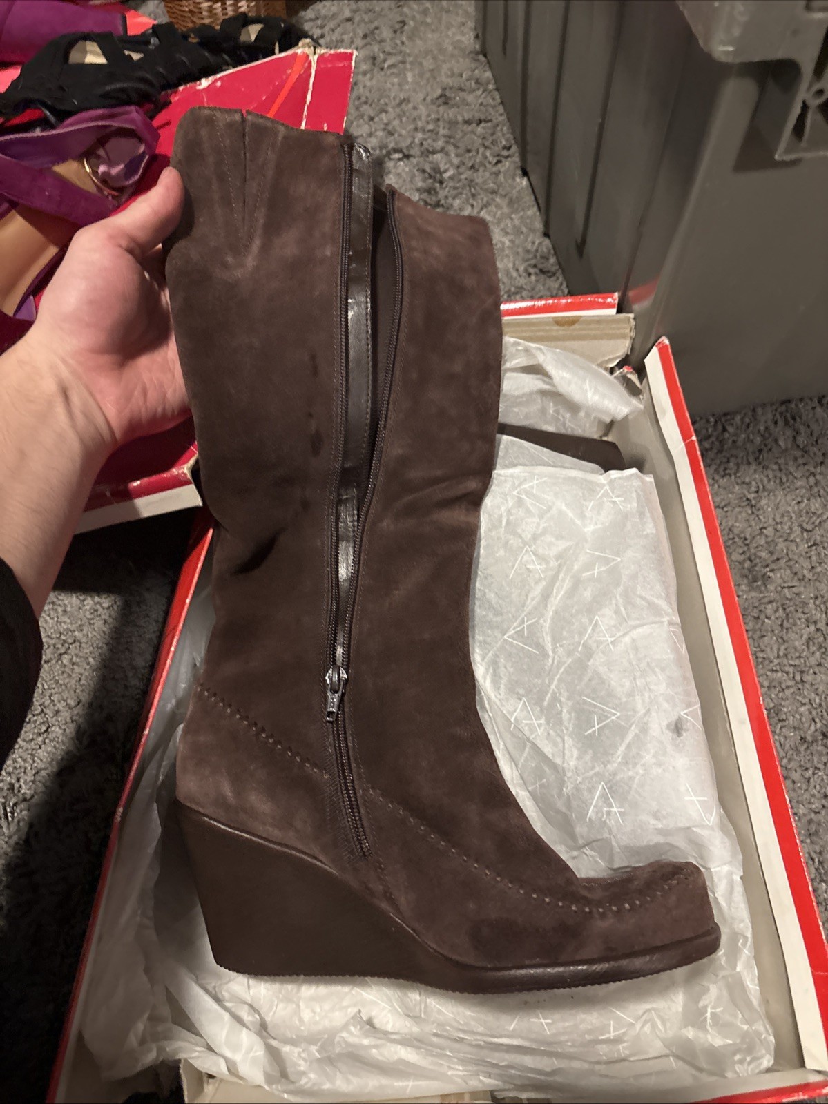 Wedge Mid Calf Brown Suede Boot Aerosoles Gather Round Women 8.5 New