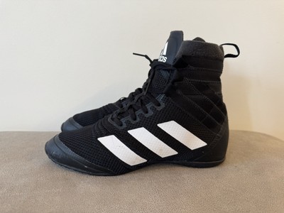 WUNDERSCHÖNE ADIDAS SPEDEX 18 hohe knöchelhohe Boxstiefel/Schuhe in SCHWARZ/WEISS UK 5