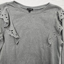 Express Gray Ruffle Eyelet Shoulder Sweatshirt Dress Medium Long Sleeve Crewneck