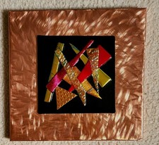 Fused Dichroic Glass-Vibrant Red Gold Copper Iridiscent On Copper-Wall Artwork