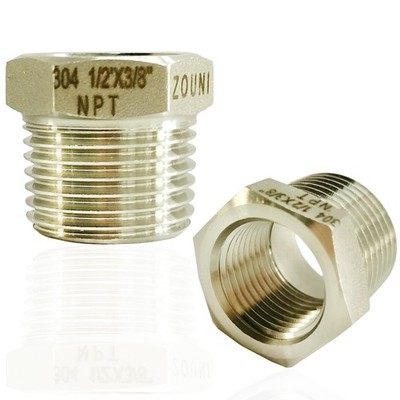 2 Pcs 304 Stainless Steel Reducer Hex Bushing, 1/2'' Male - 3/8'', 304 ss 