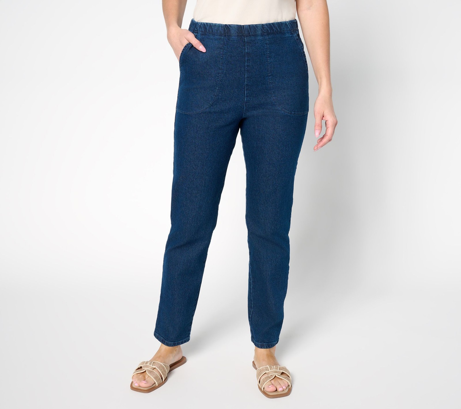 Denim & Co. Women's Petite Pants PM Indigo Flat Front Side Pocket Blue A686839