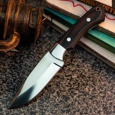 Gift-Ready 8.7" Damascus / Steel Knife Full Tang Hunt it Hunt + Leather Sheath