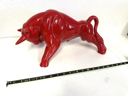 Vintage MCM Royal Haeger Pottery Red Ceramic "Charging Bull" Figurine/Sculpture