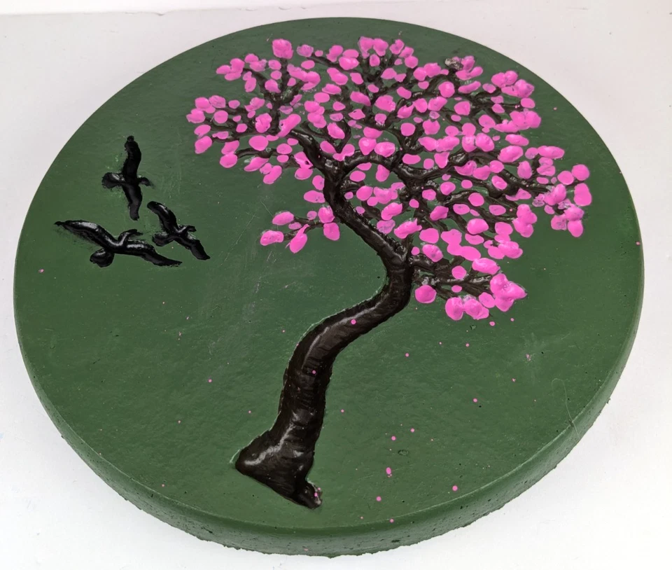 Sakura Tree Pink 10in Stepping Stone Garden Lawn Cute Birds Decorations U50 - Image 3 of 4