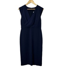 Ann Taylor Navy Blue Sheath Crossover Surplice Midi Dress Women's 6 New $139