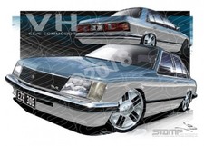 HOLDEN COMMODORE VH SLE 1981 LIGHT BLUE / SILVER A3 FRAMED PRINT STOMP CAR ART
